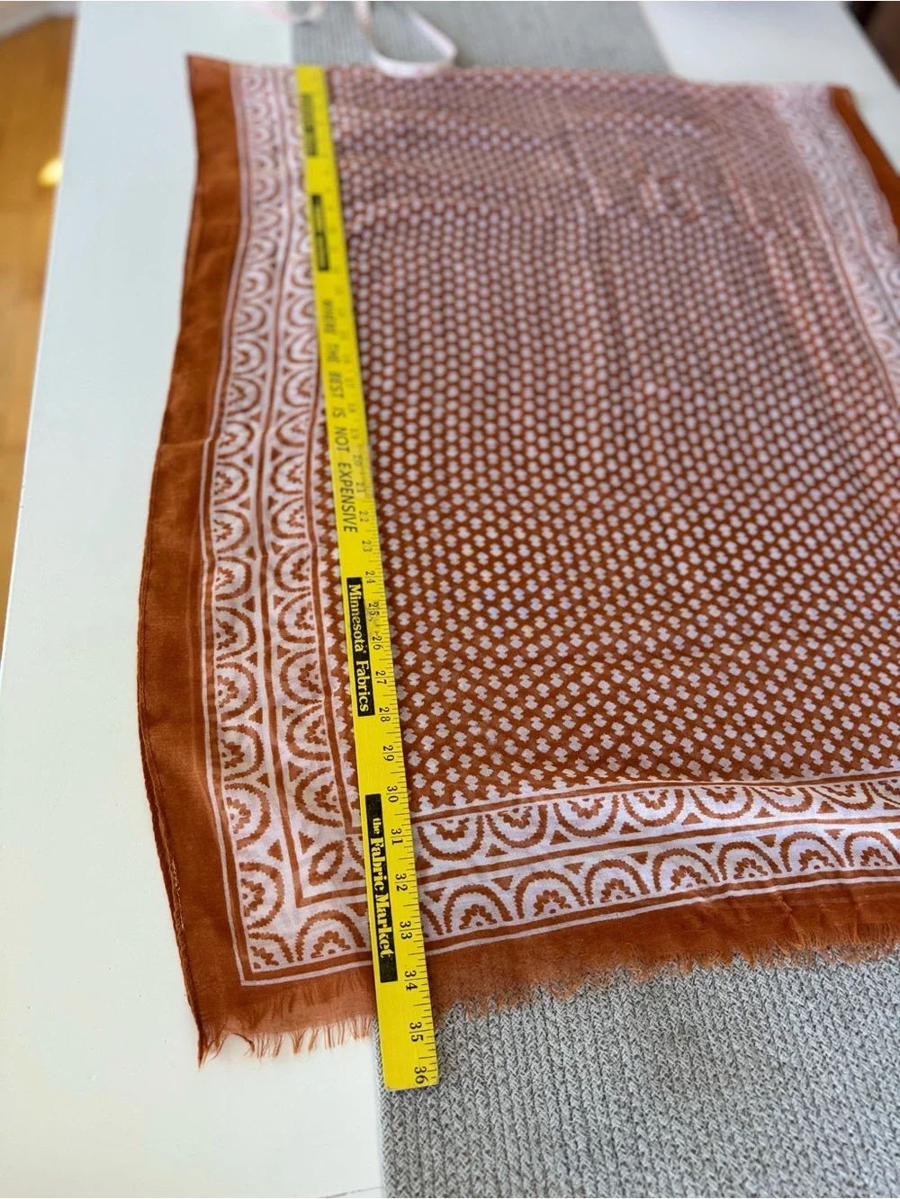 Vintage Orange and White Patterned Rectangle Wrap Scarf with Fringe